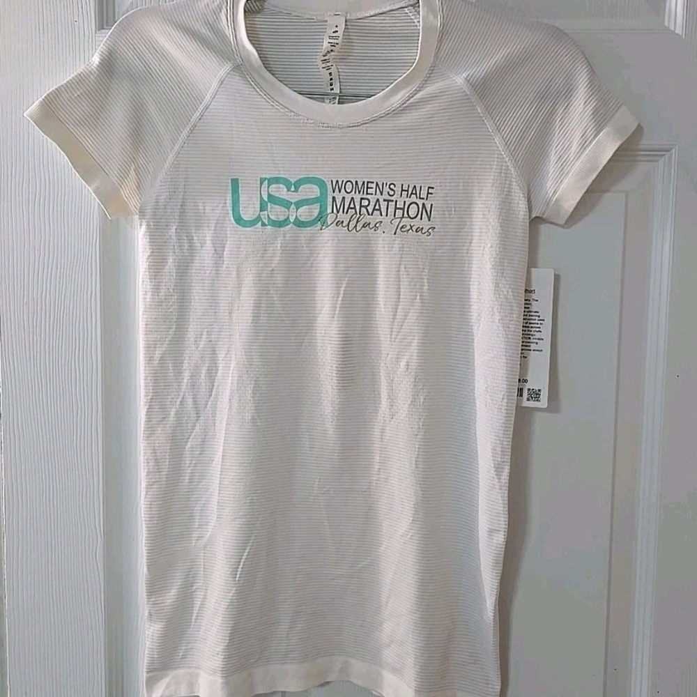 Lululemon Shirt Nylon White Swiftly Vent Tech Half‎ Marathon Dallas USA Sz 6 NWT